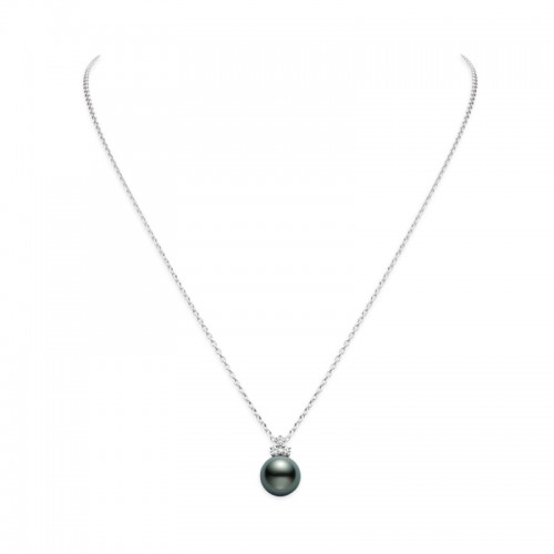 Mikimoto 18K White Gold Rhodium Plated Black South Sea Pendant Necklace