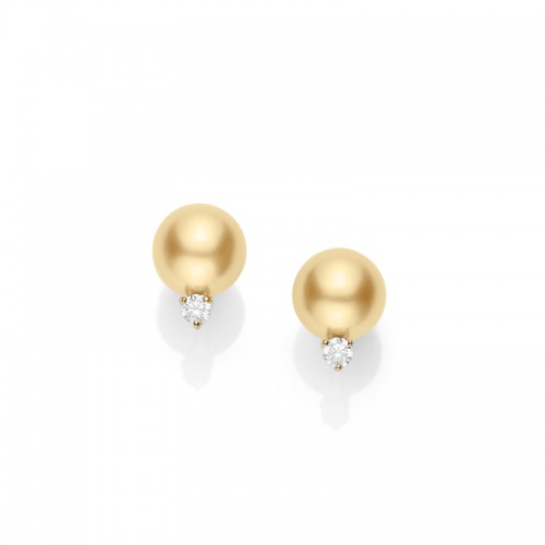 Mikimoto 18K Yellow Gold South Sea Pearl Diamond Earrings