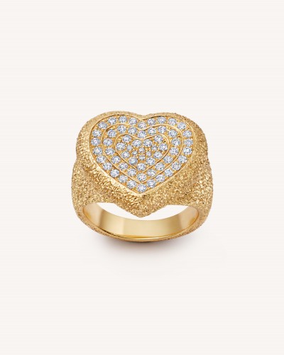 White Diamond Pavé Cuore Ring 18k Yellow Gold