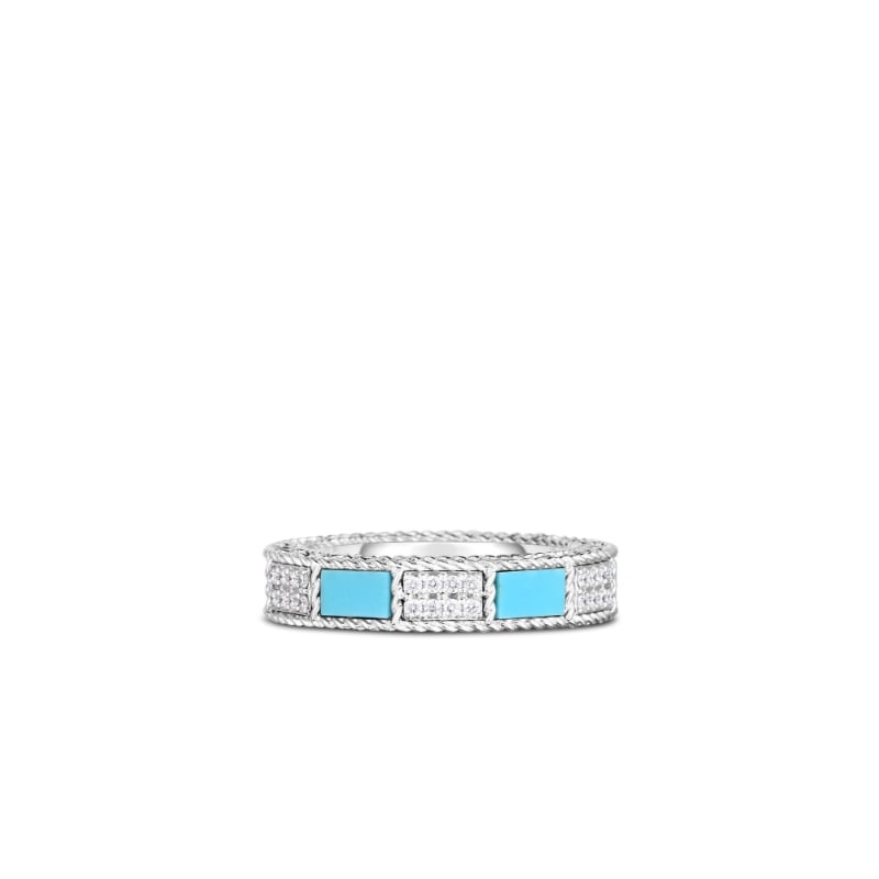 Roberto Coin 18K White Gold Turquoise Diamond Mosaic Ring